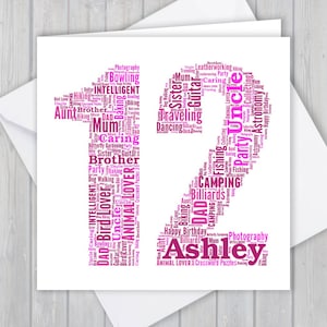 Carte de vœux personnalisée du 12e anniversaire, cadeau souvenir d’anniversaire unique ou de retraite pour femme, mari, maman, père, fils, fille, ami,