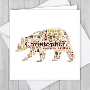 Personalised Brown Bear, Birthday greeting card, Unique anniversary or thank you keepsake | Wife, Husband, Mum, Dad, Son, Daughter, friend,