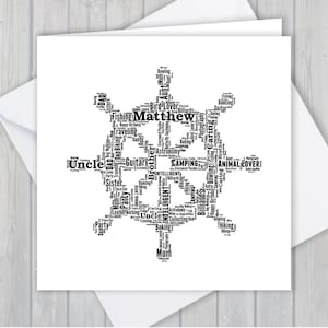 Cartão personalizado do marinheiro da roda do navio. Adicione suas próprias palavras para criar uma lembrança exclusiva para seu filho, filha, mãe, pai ou namorado