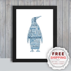 Personalisierter Kaiserpinguin, gerahmtes Kunst Geschenk, Andenken, Geschenk, Andenken, Unikat Druck - Für Sie, Ihn, Freund, Ehemann, Mama, Mama, Papa, A5, A4, A3 Brd020