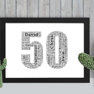 Gepersonaliseerde 50e verjaardag, ingelijste muurkunst cadeau, aandenken, unieke muurkunst, decorprint - voor hem, mannen, vriend, echtgenoot, vader, BMO050