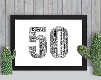 Personalized 50th Birthday, framed wall art gift, keepsake, Unique Wall art, décor print - For Him, Men, Friend, Husband, Dad, BMO050