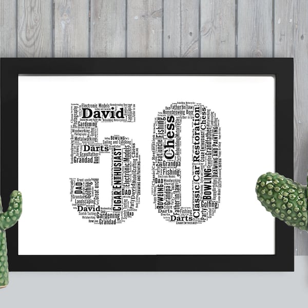 Personalized 50th Birthday, framed wall art gift, keepsake, Unique Wall art, décor print - For Him, Men, Friend, Husband, Dad, BMO050