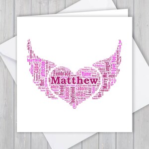 Gepersonaliseerde valentijnskaarten, hart en vleugels, wenskaart, uniek, aandenken, voor haar, hem, man, vrouw, verloofde, verliefdheid, vriendin, vriend