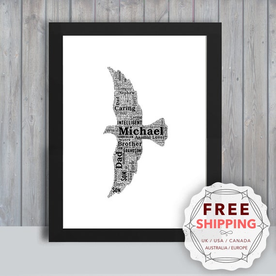 Personalized Flying Bird Print: Word Art Keepsake, Framed Wall Art