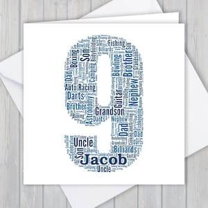 Personnalisé 9e anniversaire Carte, Mot personnalisé art Unique souvenir Carte de vœux, Pour elle, Lui, Fille, Fils, Petit-fils, Petite-fille