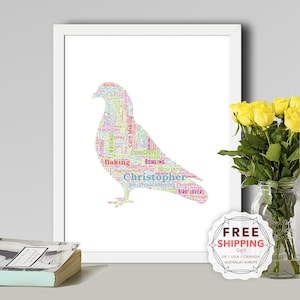 Paloma personalizada, regalo de arte de pared enmarcado, recuerdo, impresión única, ella, él, amigo, esposo, hijo, hija, mamá, mamá, papá, A5 A4 A3 Brd036