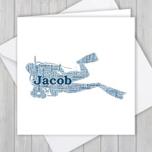 Gepersonaliseerde Scuba duiken wenskaart. Voeg je eigen woorden toe om een uniek aandenken te creëren voor je zoon, dochter, moeder, vader, broer of vriend