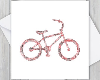 Personalized Bicycle Word Art Birthday Card: Cyclist Keepsake
