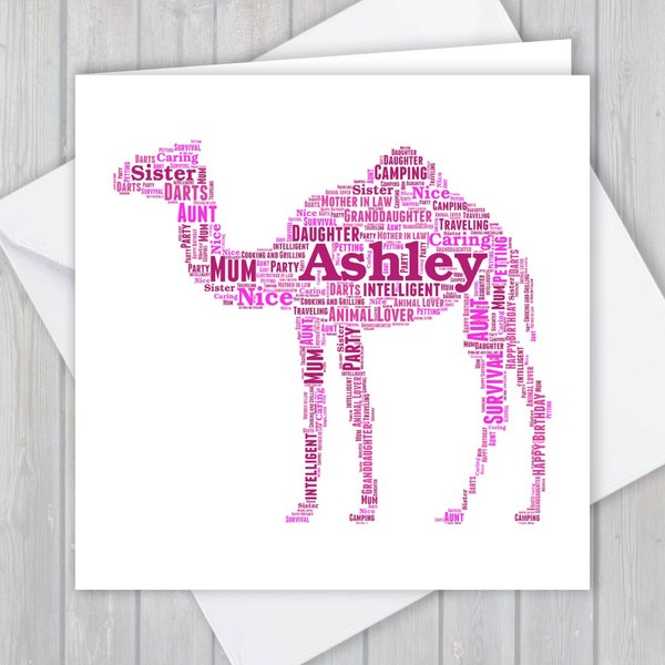 Personalised Camel, Birthday greeting card, Unique anniversary or thank you keepsake | Wife, Husband, Mum, Dad, Son, Daughter, friend,