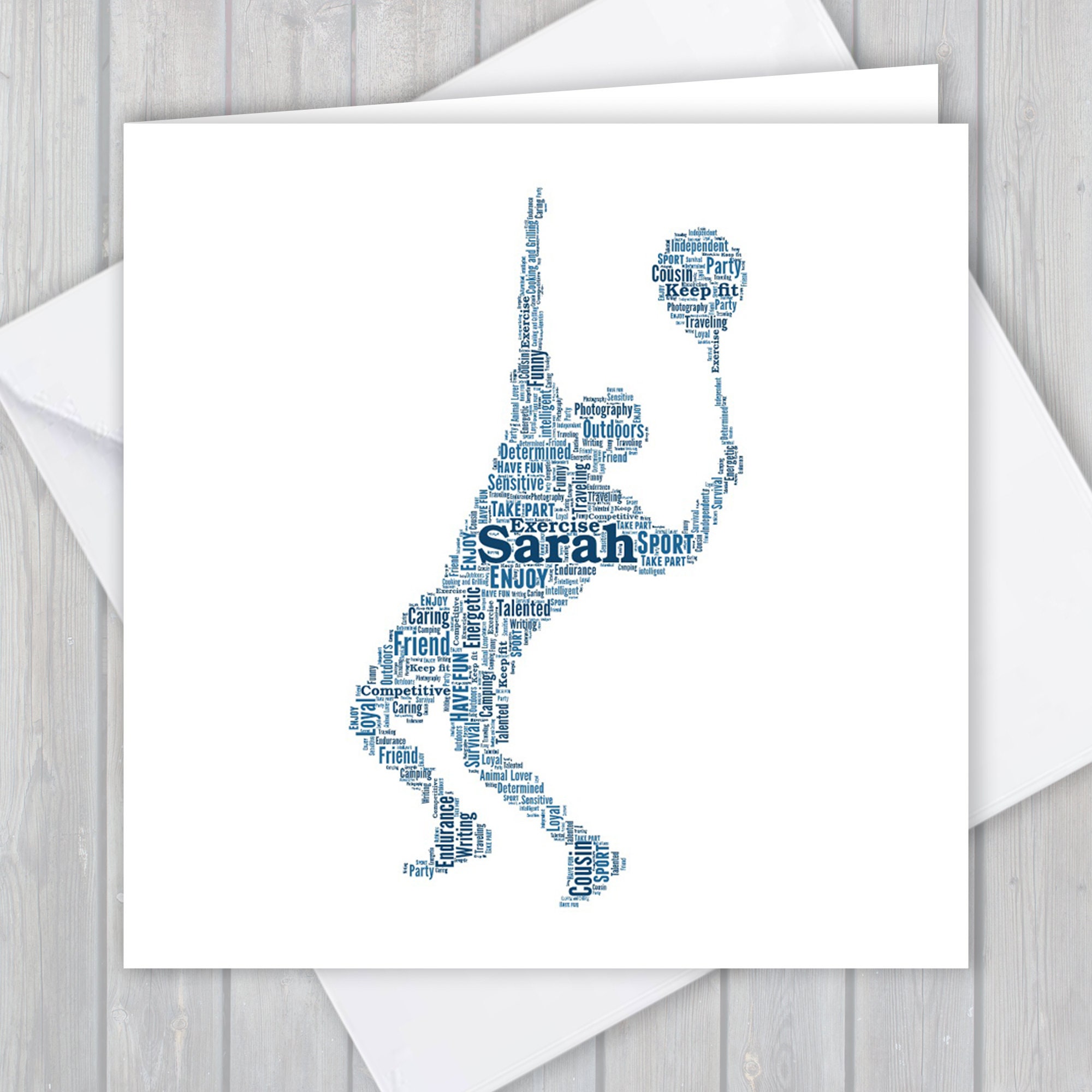 Personalized Tennis greeting card. Add you own words to create a unique keepsake for your Son, Daughter, Mum, Dad or boyfriend