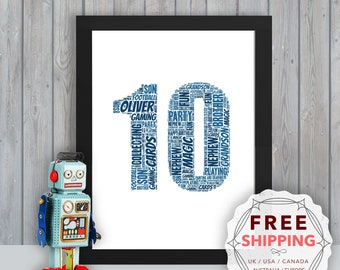 Personalized 10th Birthday Word Art Print: Keepsake Gift BMY010