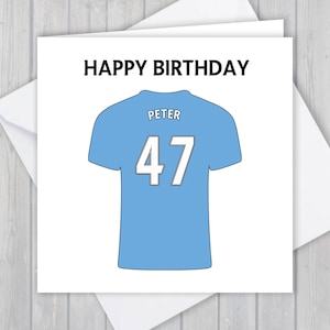 Fußball Geburtstagskarte, personalisiert, 61., 62., 63., 64., 65. Geburtstag, jeder Name & Alter, für Jungen, Mädchen, Kinder | Himmelblau