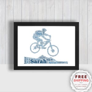 Personligt mountainbike-ordkonsttryck: Unik inramad present Spo065