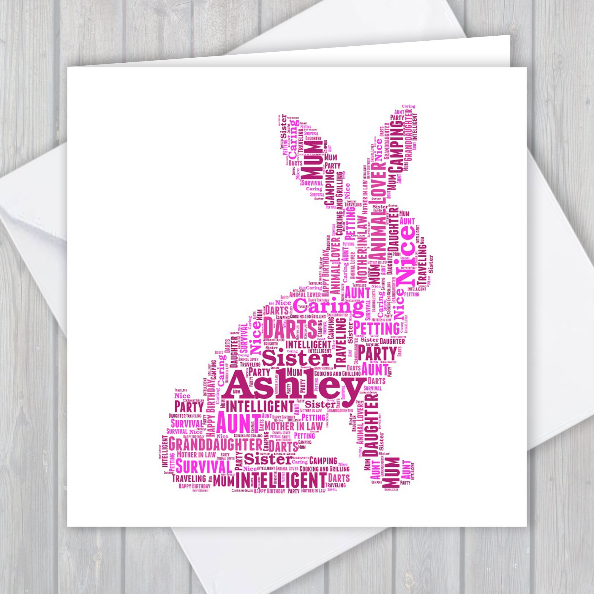 Personalized Bunny Word Art Greeting Card: Unique Keepsake Ani129