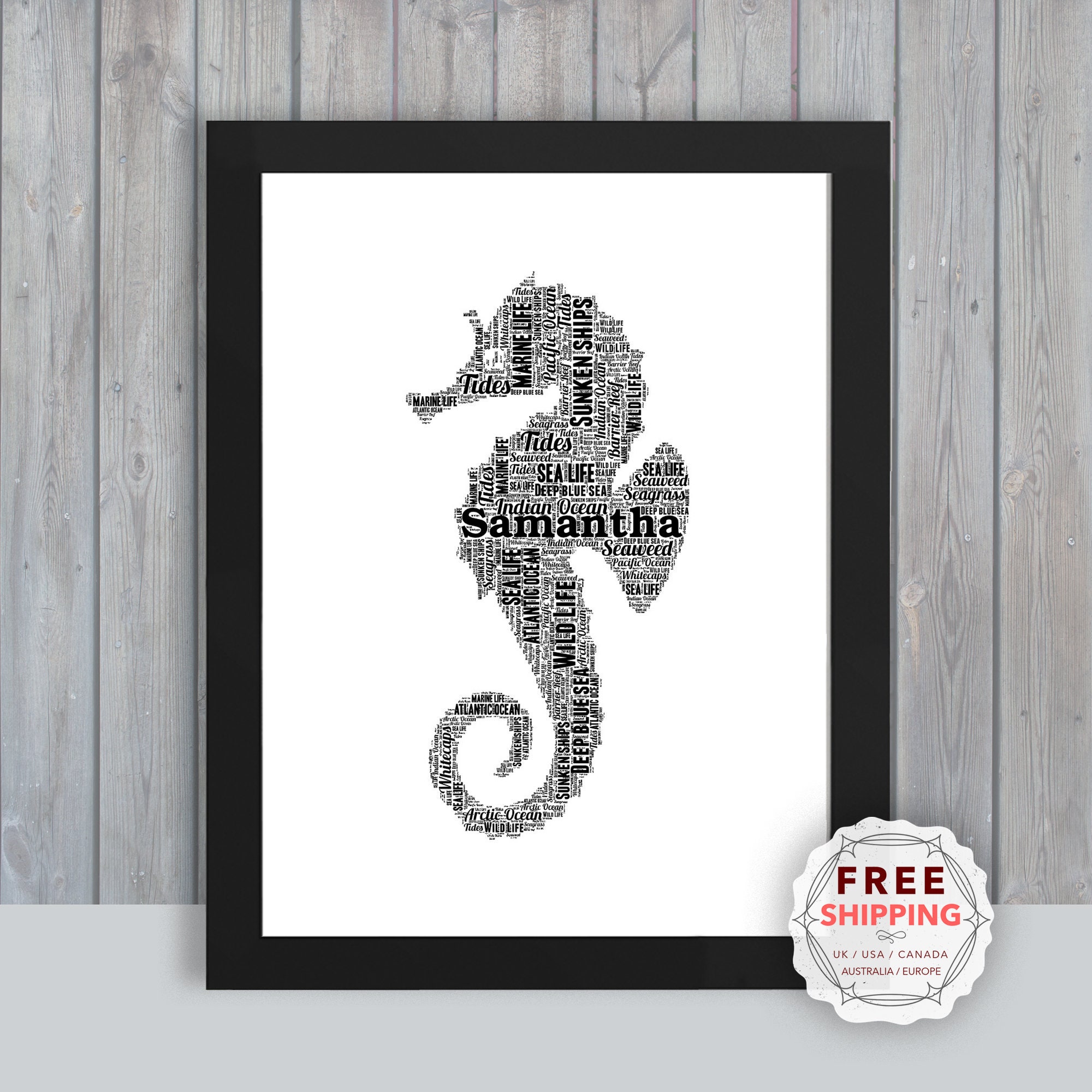 Personalized Sea life Seahorse framed word art gift Etsy