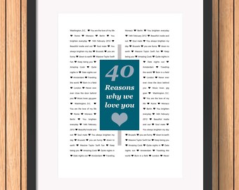 Personalized '40 Reasons Why We Love You' Digital Art (PDF)