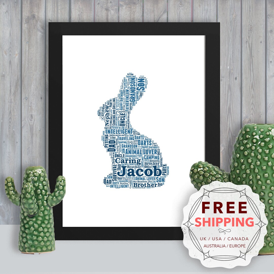 Rare Rabbit Image Writing Personalized Rabbit Word Art Print: Unique Framed Keepsake Ani108 - Etsy