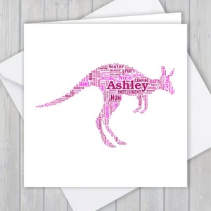 Canguro personalizado, tarjeta de felicitación de cumpleaños, aniversario único o recuerdo de agradecimiento / Esposa, Esposo, Mamá, Papá, Hijo, Hija, amigo,