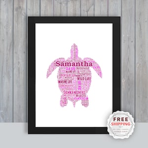Personalized Sea Turtle Word Art Print: Framed Keepsake Gift Sea026