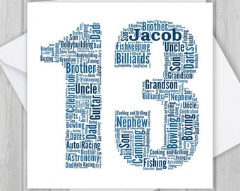 Personalized 13th Birthday Card: Word Art Keepsake GCM013
