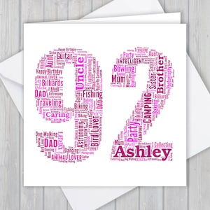 Cartão personalizado de aniversário de 92 anos, presente exclusivo de lembrança de aniversário ou aposentadoria para esposa, marido, mãe, pai, filho, filha, amigo,