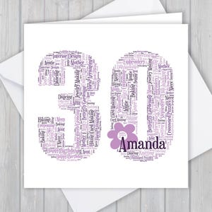 30th Birthday Card, Personalised, keepsake, Unique Greeting, Custom word art Her, girl, daughter, goddaughter, niece, granddaughter, Grandma