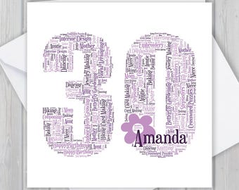 Personalized 30th Birthday Card: Custom Word Art Keepsake GCF030
