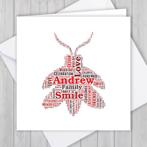 Personalized Firefly Word Art Greeting Card: Unique Keepsake