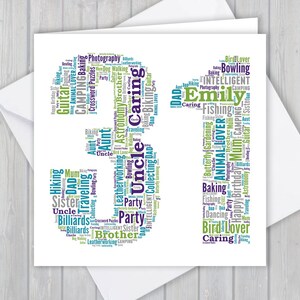 Cartão personalizado de aniversário de 31 anos, presente exclusivo de lembrança de aniversário ou aposentadoria para esposa, marido, mãe, pai, filho, filha, amigo,