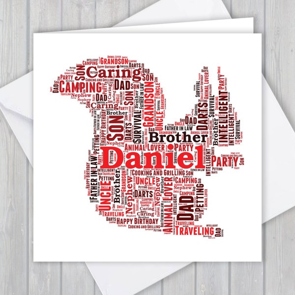 Personalised Squirrel, Birthday greeting card, Unique anniversary or thank you keepsake | Wife, Husband, Mum, Dad, Son, Daughter, friend,
