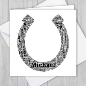 Biglietto di auguri personalizzato a ferro di cavallo fortunato. Aggiungi le tue parole per creare un ricordo unico per tuo figlio, figlia, mamma, papà, nipote
