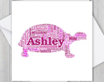 Personalized Tortoise Word Art Greeting Card: Unique Keepsake Ani141