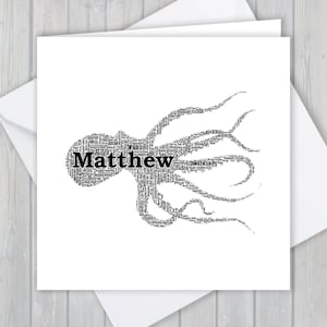 Personalisierte Oktopus Grußkarte. Fügen Sie Ihre eigenen Worte hinzu, um ein einzigartiges Andenken für Ihren Sohn, Ihre Tochter, Ihre Mutter, Ihren Vater oder Ihren Freund zu erstellen