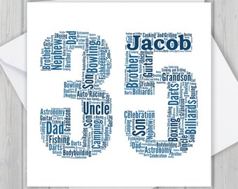 Personalized 35th Birthday Card, Custom word art Unique keepsake Greeting Card, For Her, Him, Daughter, Son,  Dad, mam, mum, Granda, Nana