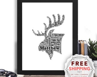 Personalized Moose, framed wall art gift, keepsake, Unique print, Her, Him, Friend, Husband, Son, Daughter, Mom, Mum, Dad, A5, A4, A3 Ani096