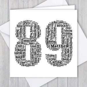 Gepersonaliseerde 89e verjaardag wenskaart, unieke verjaardag of pensioen aandenken cadeau voor vrouw, man, moeder, vader, zoon, dochter, vriend,