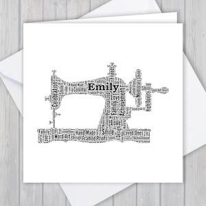 Máquina de costura personalizada, costureira, cartão de felicitações. Adicione suas próprias palavras, crie uma lembrança única para sua filha, mãe, sobrinha