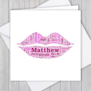 Gepersonaliseerde Valentijnsdag, lippen, wenskaart, uniek, aandenken, voor haar, hem, man, vrouw, verloofde, verliefdheid, vriendin, vriend
