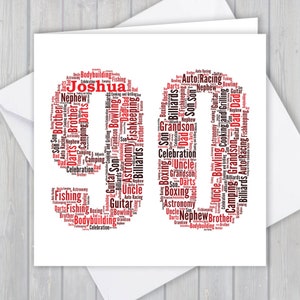 Carte d'anniversaire personnalisée pour les 90 ans, mot art personnalisé, voeux souvenir unique, pour elle, lui, grand-oncle, grande tante, papa, maman, grand-mère, grand-mère