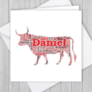 Toro personalizado, tarjeta de felicitación de cumpleaños, aniversario único o recuerdo de agradecimiento / Esposa, Esposo, Mamá, Papá, Hijo, Hija, amigo,
