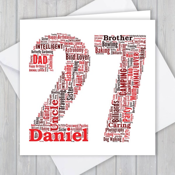 Personalised 27th Birthday greeting card, Unique anniversary or Retirement keepsake gift for Wife, Husband, Mum, Dad, Son, Daughter, friend,