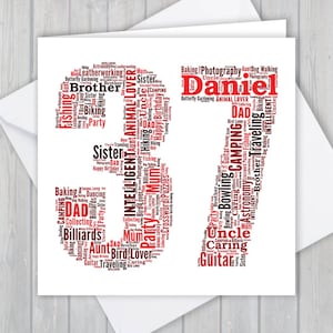 Tarjeta de felicitación de cumpleaños número 37 personalizada, regalo de aniversario o recuerdo de jubilación único para esposa, esposo, mamá, papá, hijo, hija, amigo,