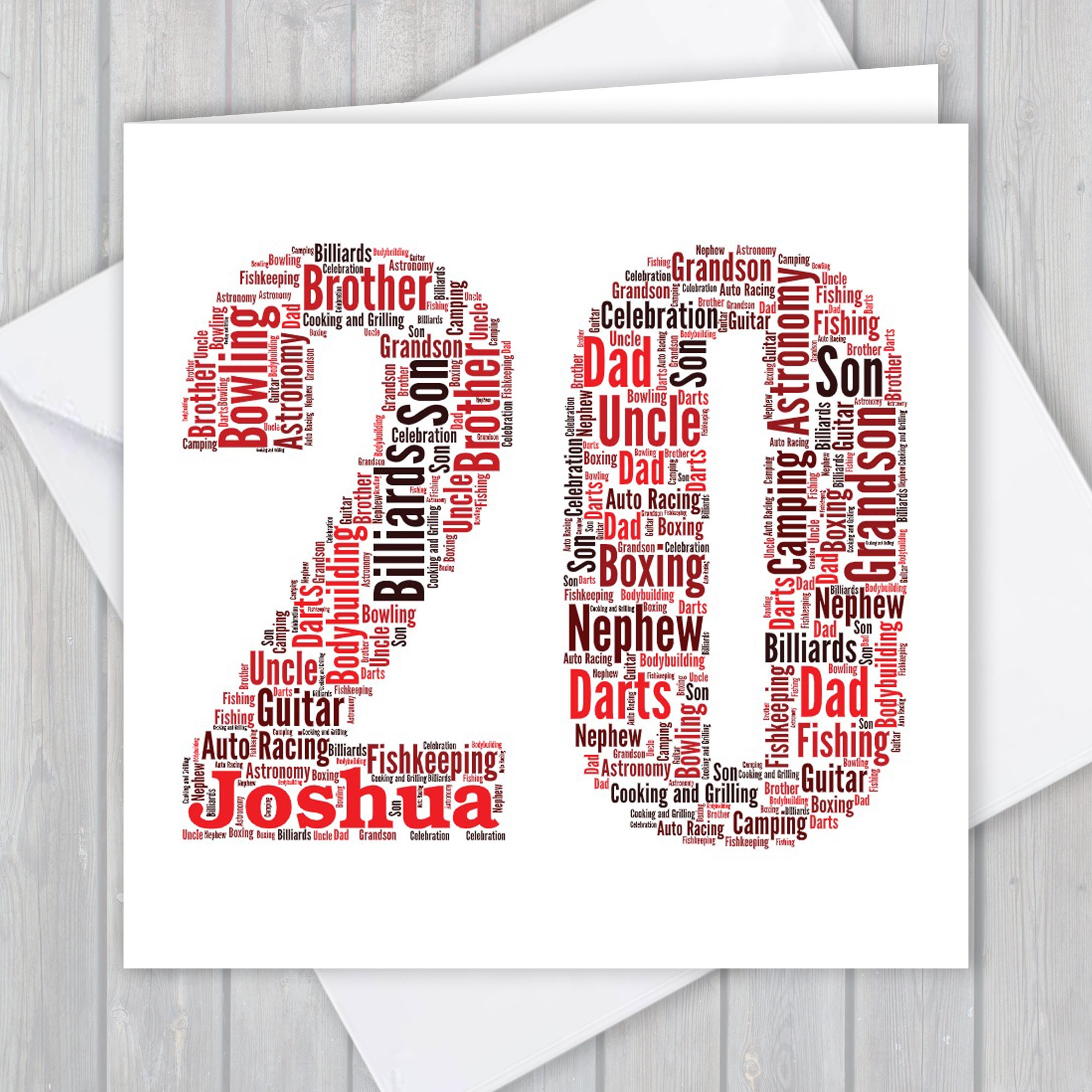 Personalized 20th Birthday Card, Custom word art Unique keepsake Greeting Card, For Her, Him, Daughter, Son, Grandson, Granddaughter