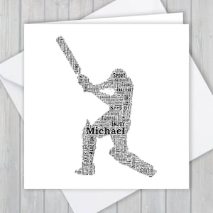 Carte de vœux de cricket personnalisée. Ajoutez vos propres mots pour créer un souvenir unique pour votre fils, papa, grand-père, oncle ou petit-fils