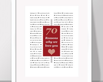 70 Reasons Why We Love You - Personalized Digital Art (PDF)