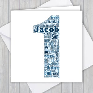 Tarjeta de cumpleaños personalizada 1st, palabra personalizada arte tarjeta de felicitación recuerdo único, para ella, él, hija, hijo, nieto, nieta