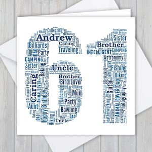 Personalised 61st Birthday greeting card, Unique anniversary or Retirement keepsake gift for Wife, Husband, Mum, Dad, Son, Daughter, friend,