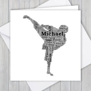 Gepersonaliseerde Karate wenskaart. Voeg je eigen woorden toe om een unieke herinnering voor je zoon, dochter, mama, papa, kleindochter of kleinzoon te creëren