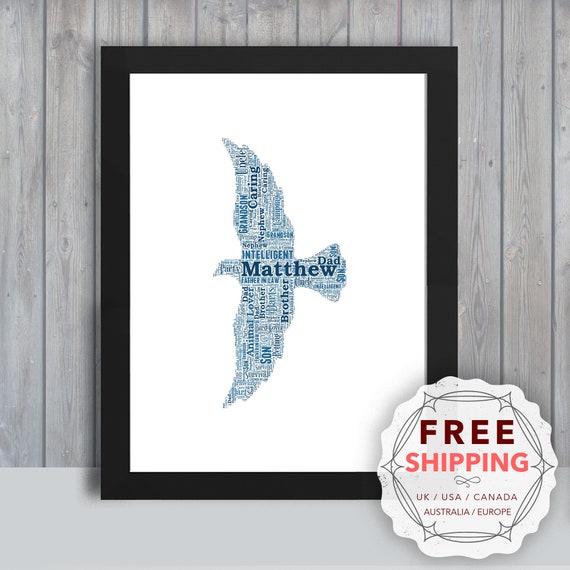 Personalized Flying Bird Print: Word Art Keepsake, Framed Wall Art